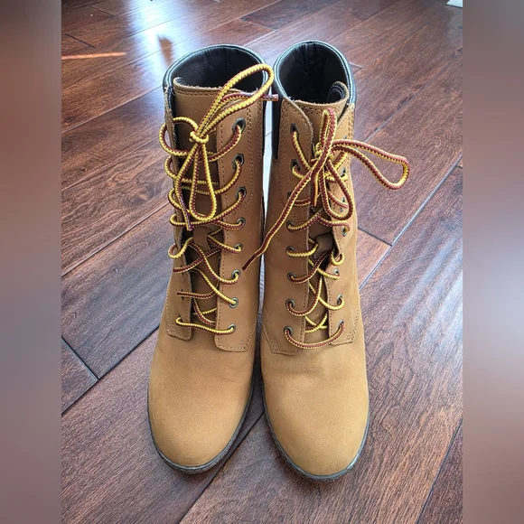Timberland Glancy Wheat Nubuck Leather Heeled Lace Up Boots - Picture 5 of 11